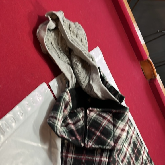 Telluride GRAY KNIT HOODED red green black plaid THICK FLEECE Dog Jacket COAT XL - Picture 8 of 11